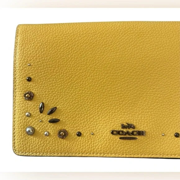 Coach Hayden Foldover Crossbody Yellow Clutch w/ Prairie Rivets - Picture 2 of 14